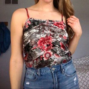 floral layered silky tank